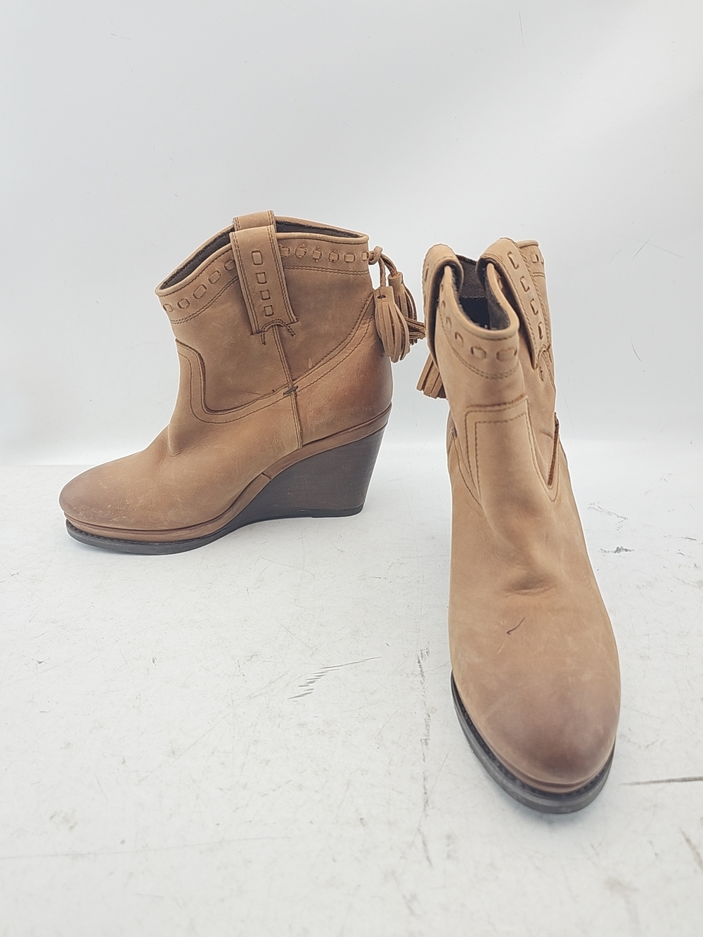 Ariat Tan Leather Wedge Booties